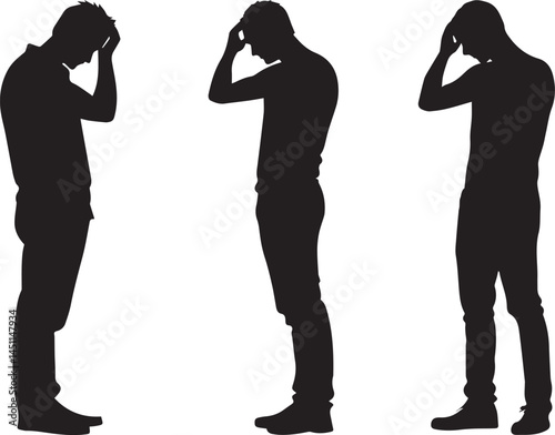 Silhouette of Man Standing in Stress or Anxiety Pose Emotional and Mental Health Concept