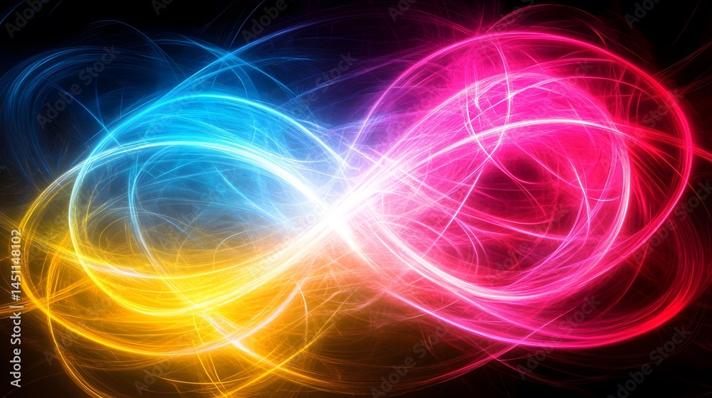 Obraz premium Abstract Infinity Energy Flow, Vibrant Pink Blue Yellow Swirls