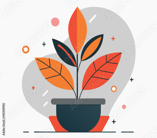 Artistic vibrant plant with orange leaves in a pot creates a modern style