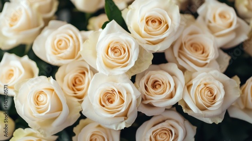 bouquet of fresh white roses with elegant petals in a flower shop generative ai