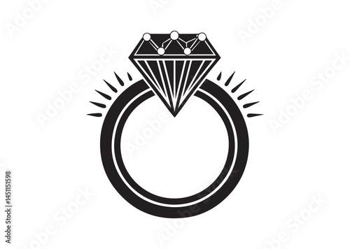 Diamond studded engagement ring icon, Diamond studded engagement ring silhouette vector