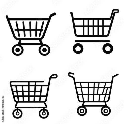 Set of Shopping Cart Line Icons on Transparent Background Minimalist Design Style