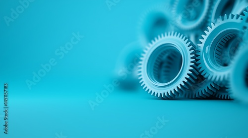 Blue Metal Gears on a Blue Background 3D Render