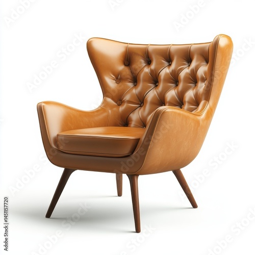 Light brown leather armchair isolated on white background photo