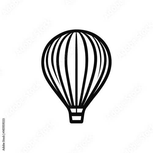 Simple Black Hot Air Balloon Icon Outline on Transparent Background