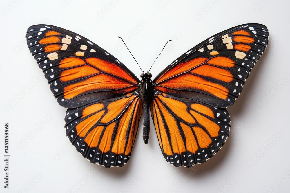 Fototapeta premium A vibrant monarch butterfly with striking orange and black wings, showcasing intricate details.