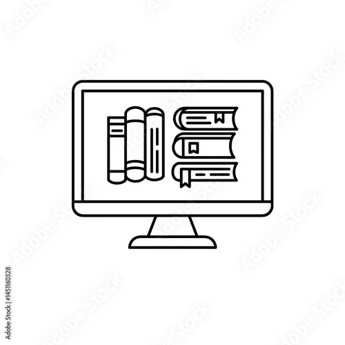 Computer Displaying Books on E-Learning Platform  