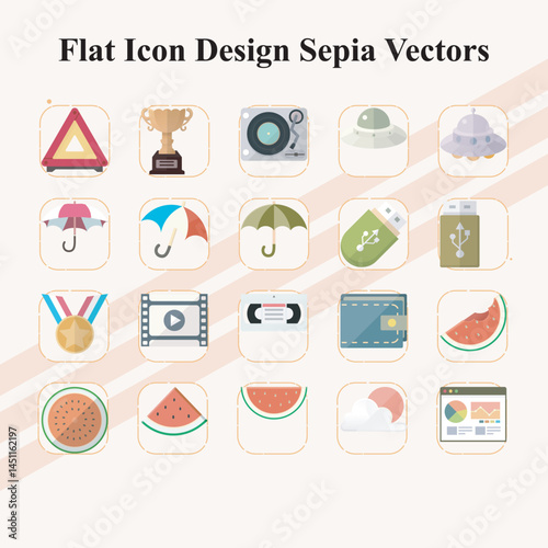 Flat Icon Design Sepia Vectors Collection