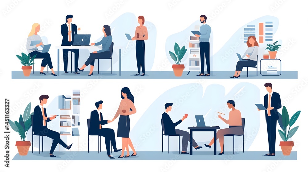 Obraz premium Professional workplace communication among business colleagues. Collaborative staff conversation in corporate office setting.