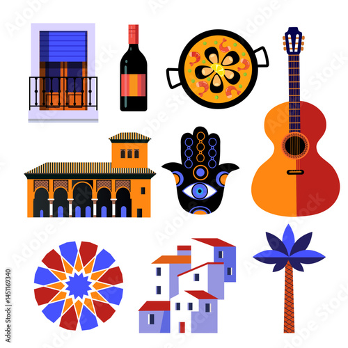 set of andalusian vector icons and symbols