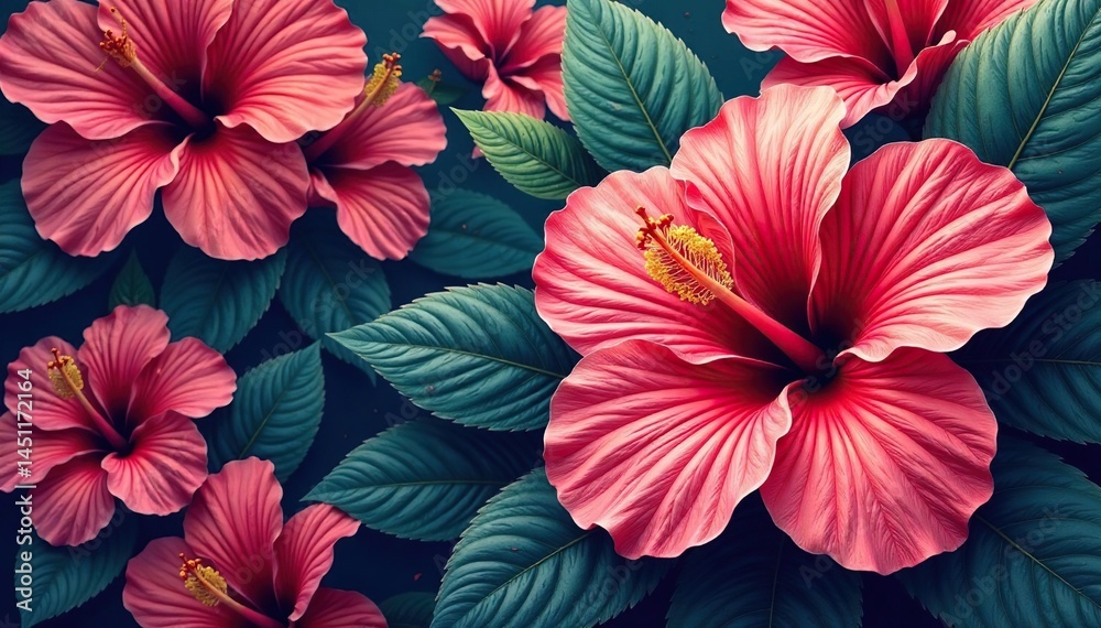 custom made wallpaper toronto digitalIntricate hibiscus blossoms, vibrant hues, repeating floral design , nature, tropical, beauty