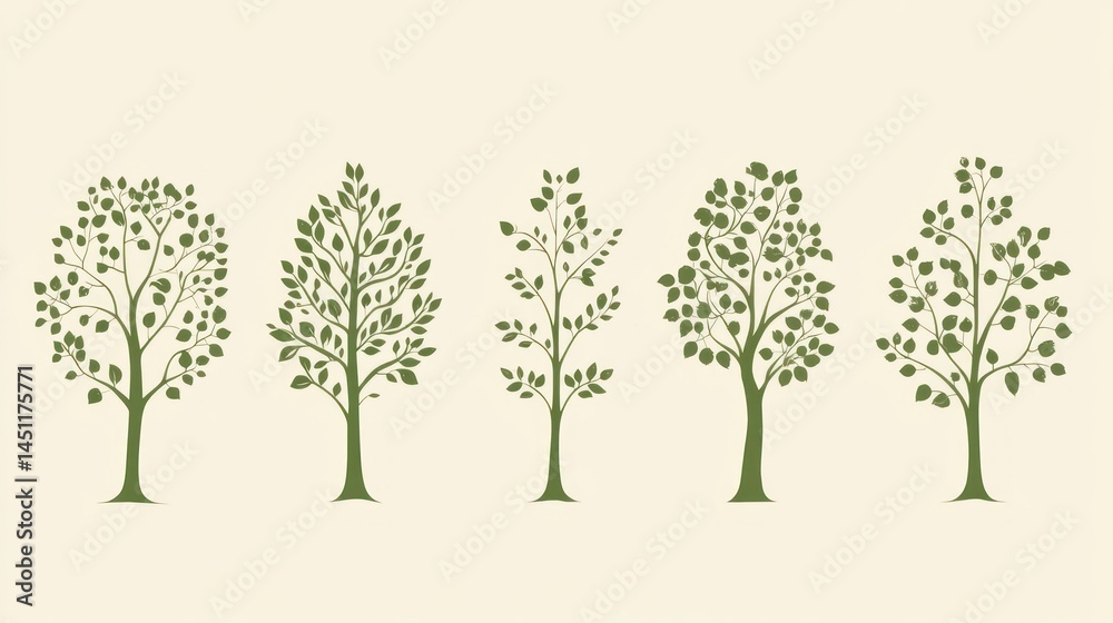 Obraz premium Four Trees Silhouettes on Light Beige