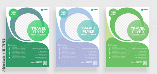 Book Cover, Brochure & Flyer designs with various shapes like round, triangular etc. and customizable colors like off-white, green, sky blue, pink, orange, blue etc.