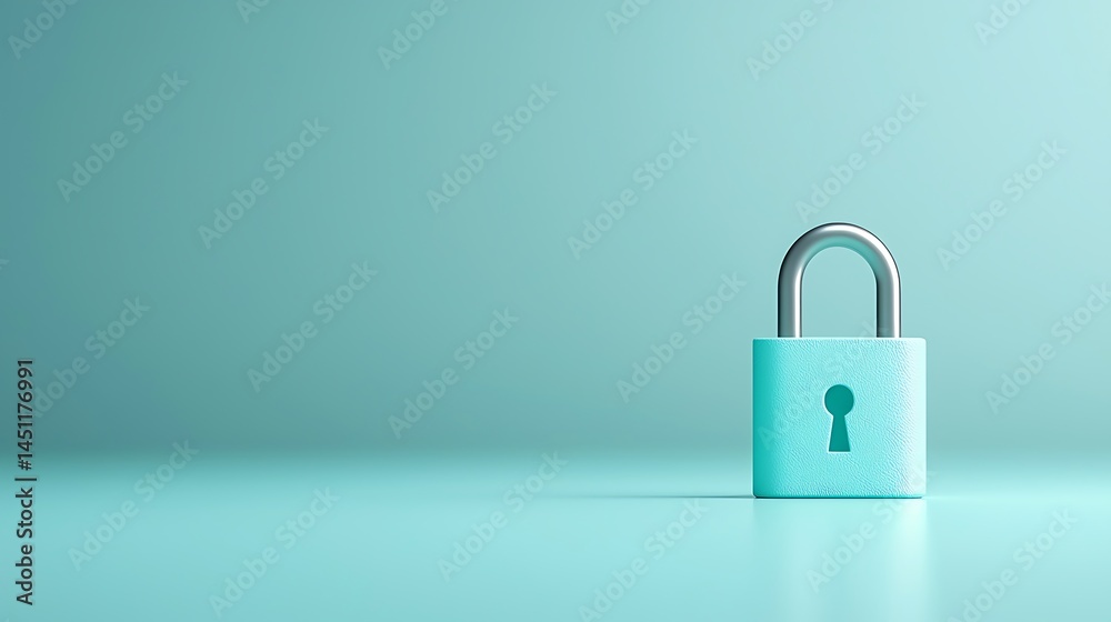 Glowing Blue Padlock on Teal Background Digital Security Concept Glowing Blue Padlock on Teal Background Digital Security Concept