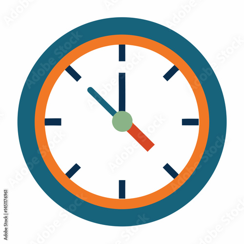 Analogue Clock Colorful Icon on White Background - Vector Graphic Illustration
