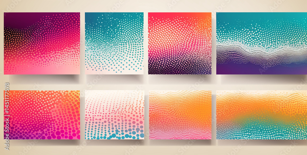 Here is a collage of abstract backgrounds in various shapes and gradients. These abstract designs are colorful and have halftone dot patterns. Here is a collage of abstract backgrounds in various shapes and gradients. These abstract designs are colorful and have halftone dot patterns.