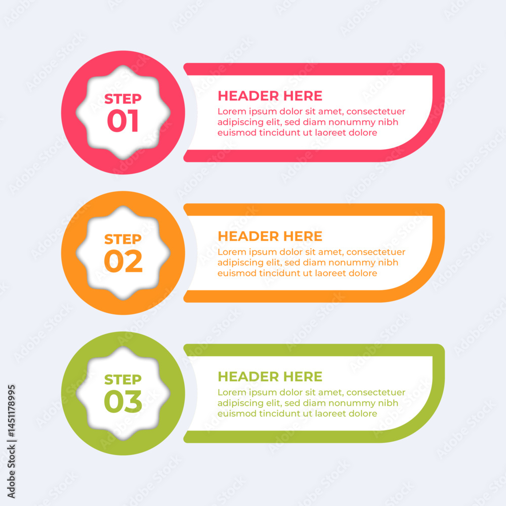 Fototapeta premium Three steps infographic with a lightbulb a checklist and gears.