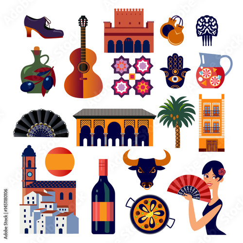set of spanish color vector icons
