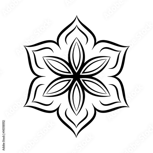 Vector simple minimalistic mandala Exploration of Form, Flow, and Balance in a Petal Mandala. Minimalist mandala outline icon with Tattoo Design with Geometric Elements. Vector illustration. Eps 10.