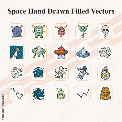 Space Hand Drawn Filled Vectors Collection