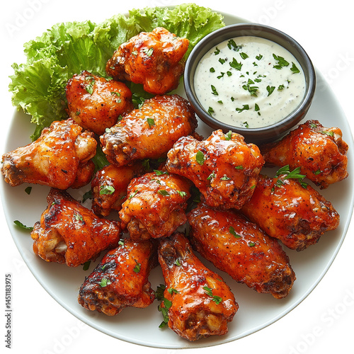 Wallpaper Mural Delicious chicken wings with sauce and lettuce on plate for food photography and restaurant menu design on transparent background Torontodigital.ca