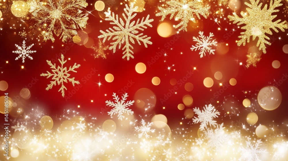 Sparkling Christmas Snowflakes on Red Background red and gold background Sparkling Christmas Snowflakes on Red Background red and gold background