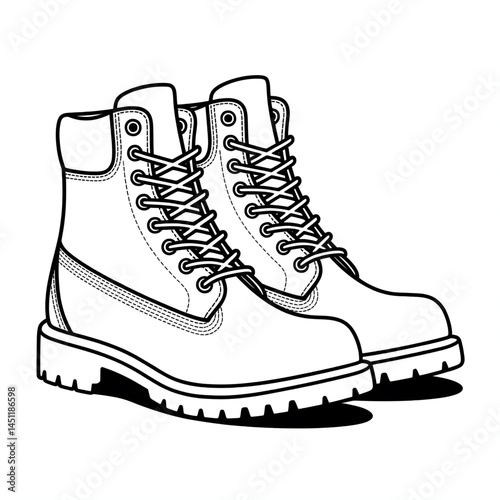 A black and white boots illustration line art of a coloring page