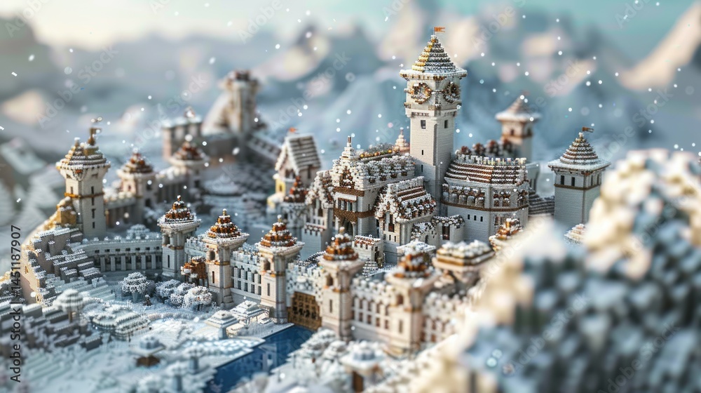 Obraz premium Snowy medieval castle complex