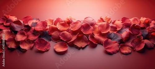A stunning arrangement of red petals elegantly spread out across a soft, smooth surface, evoking a sense of romance and passion ideal for celebrations.