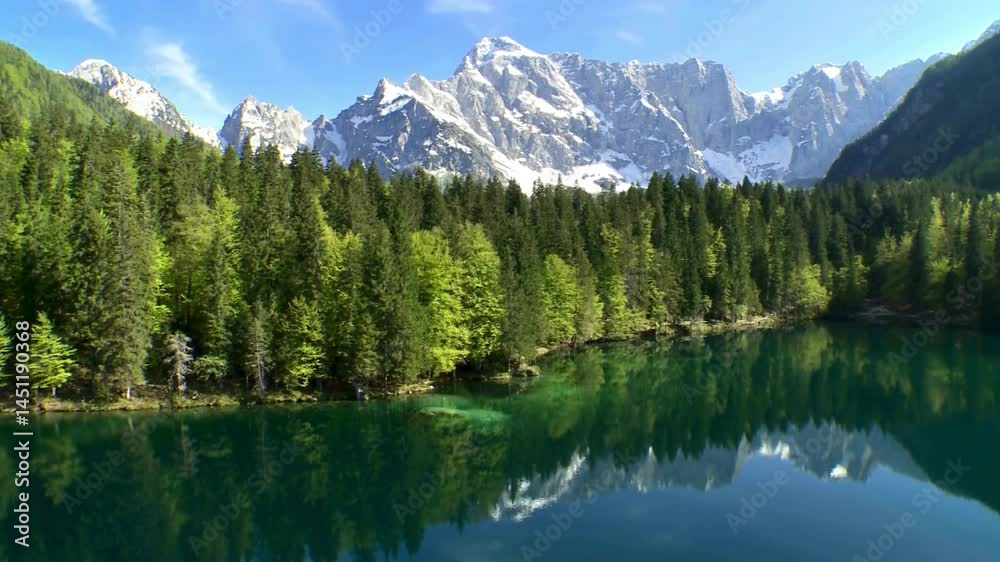 WS AERIAL Lake Laghi di Fusine With Mt Mangart WS AERIAL Lake Laghi di Fusine With Mt Mangart