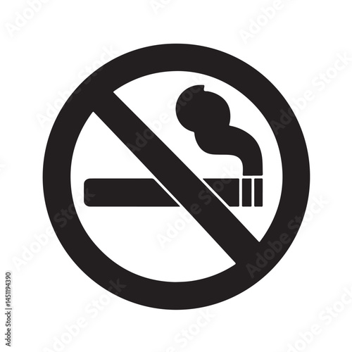 A black and white no smoking sign with a cigarette and smoke and a line through it clearly indicating the prohibition of smoking silhouette