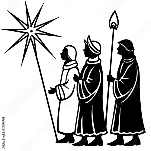Shepherds Watching the Star – Minimal Vector on White