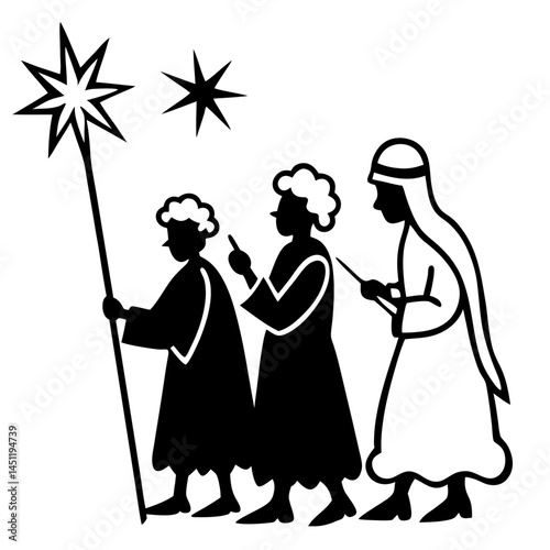 Shepherds Watching the Star – Minimal Vector on White