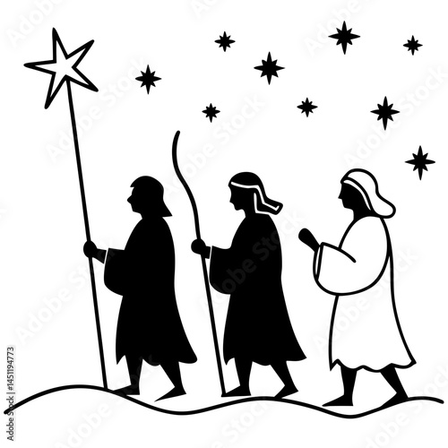 Shepherds Watching the Star – Minimal Vector on White