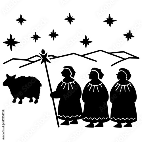 Shepherds Watching the Star – Minimal Vector on White