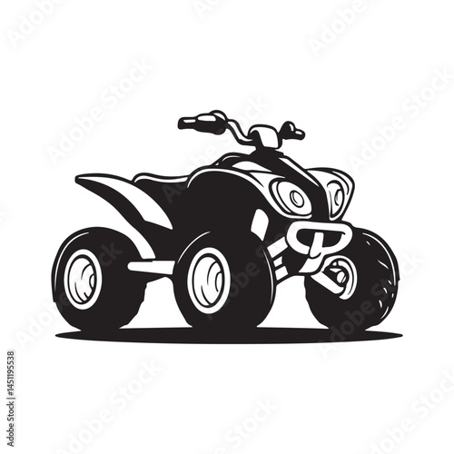 Atv quad bike vector illustration for off road adventure and extreme sports design element in black and white silhouette