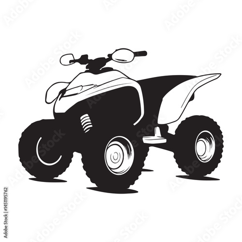 Atv quad bike vector illustration for off road adventures and recreational vehicle design in black and white style silhouette