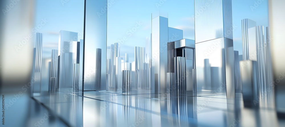 Obraz premium Geometric 3D architecture scene with metallic elements showing future city concept and modern urban vision 