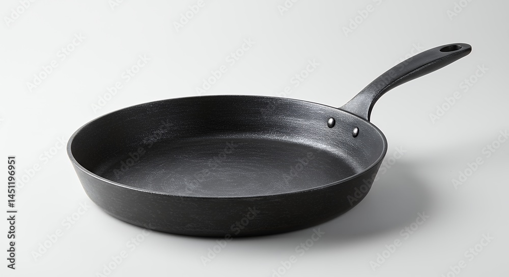 Dark gray frying pan on light background Dark gray frying pan on light background