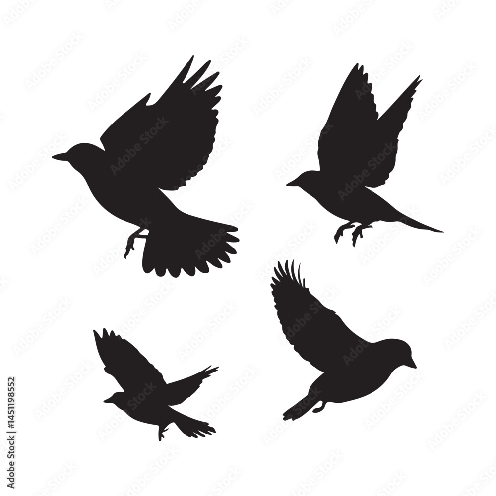 Obraz premium Flying birds silhouette vector illustration, bird shapes in flight, vector bird design elements, bird icons set