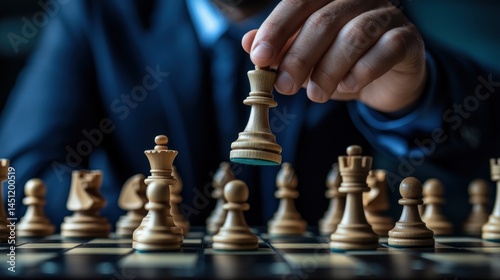 mastering strategy a decisive chess move by a sharp business leader on the chessboard depicting strategic planning and leadership prowess photo
