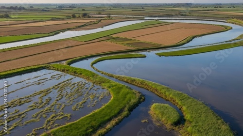 Wallpaper Mural Aerial view of agricultural landscape with waterways and cultivated fields Torontodigital.ca