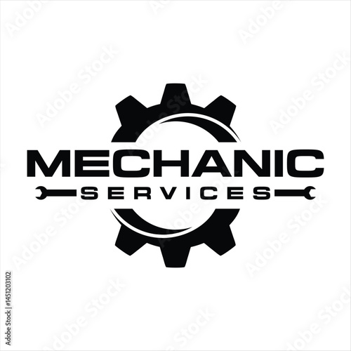 gear and wrench mechanic logo design vector icon