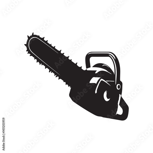 Chainsaw vector illustration black and white for woodworking cutting tree felling and forestry equipment silhouette