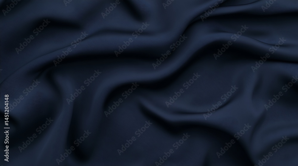 Elegant navy blue fabric texture, rippled folds, soft material waves surface
