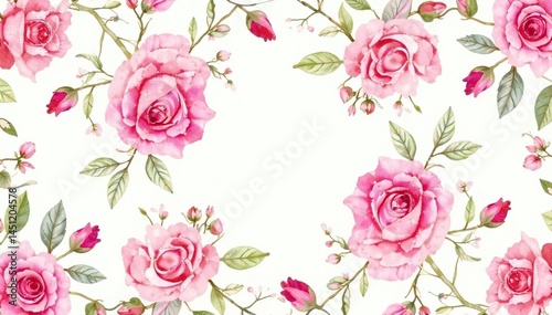 Delicate watercolor roses & leaves, repeating pattern, flower pattern, pattern