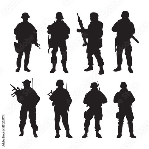 Silhouette army soldiers vector illustration military personnel armed forces combat troops infantry squad