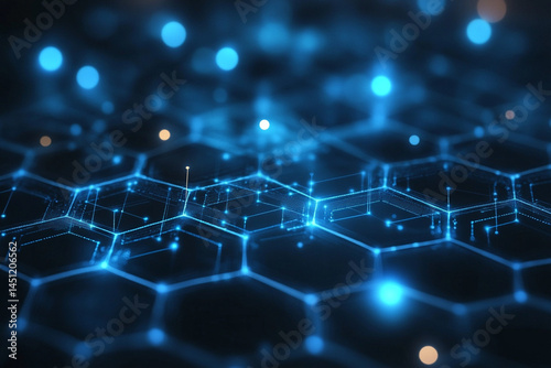 Futuristic Abstract Hexagon Grid with Light Blue Glow