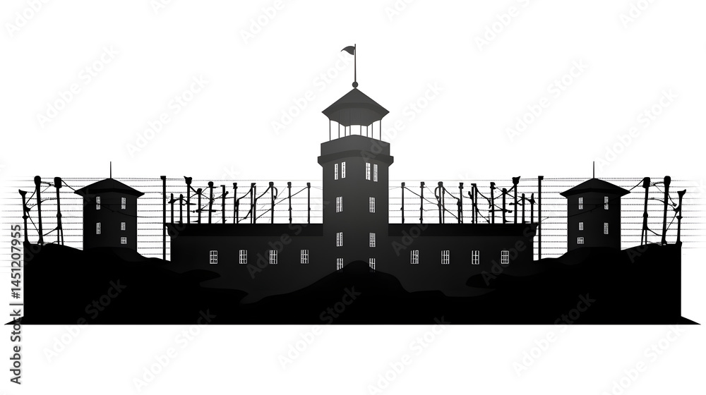 Fototapeta premium Professional Prison Black Building Silhouette Vector Web Sticker for Web Design Projects