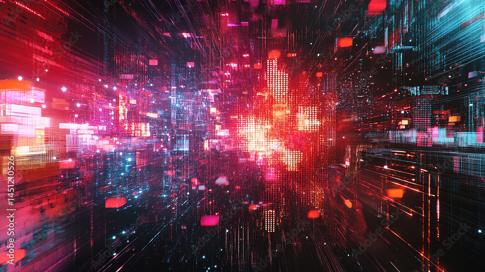 Fototapeta premium Abstract digital connections visualizing data exchange and blockchain technology, showcasing decentralized networks, secure transactions, and futuristic information systems